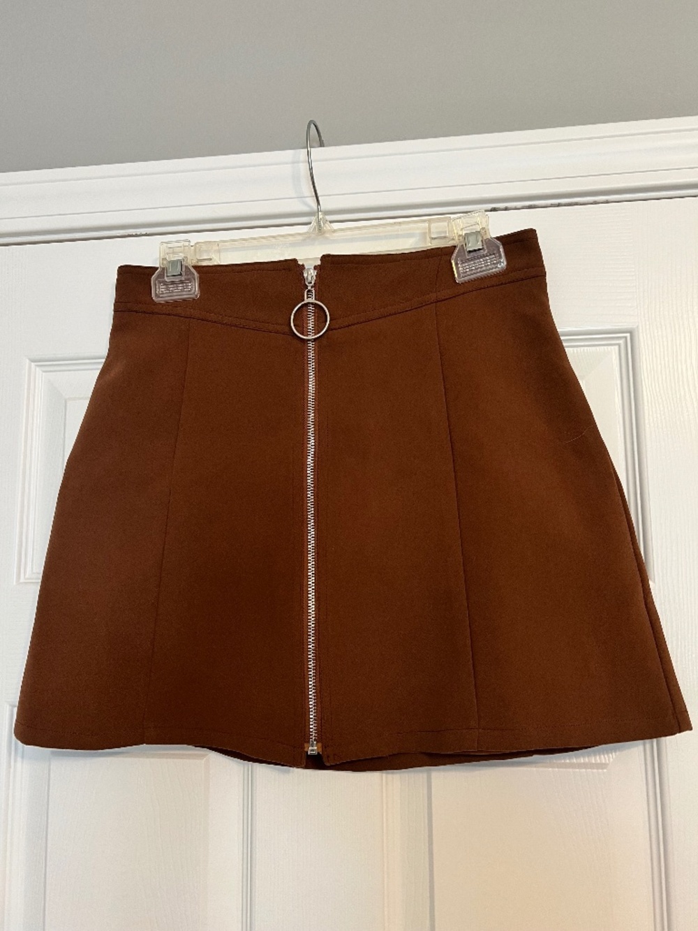 Brown Zip Up Mini Skirt